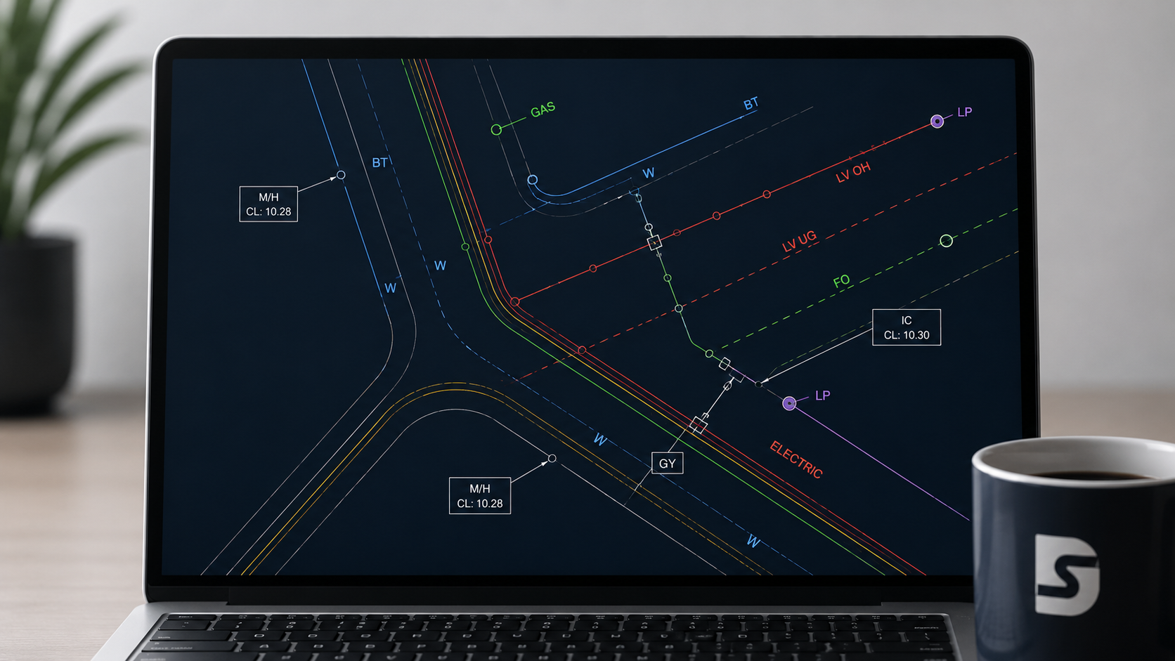 Laptop showing CAD drawing
